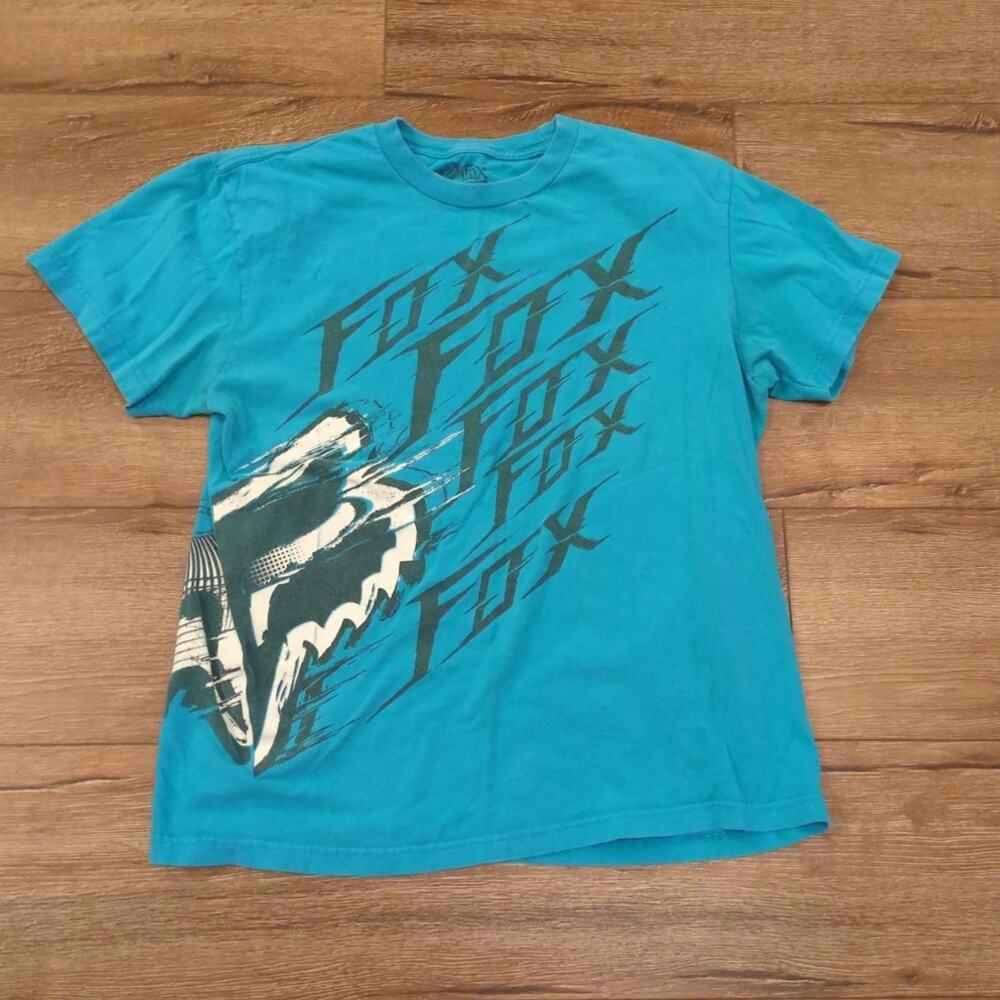 VTG Fox Racing Men's Medium Shirt Motorcross Motorcycle Biker Skate Blue Y2K